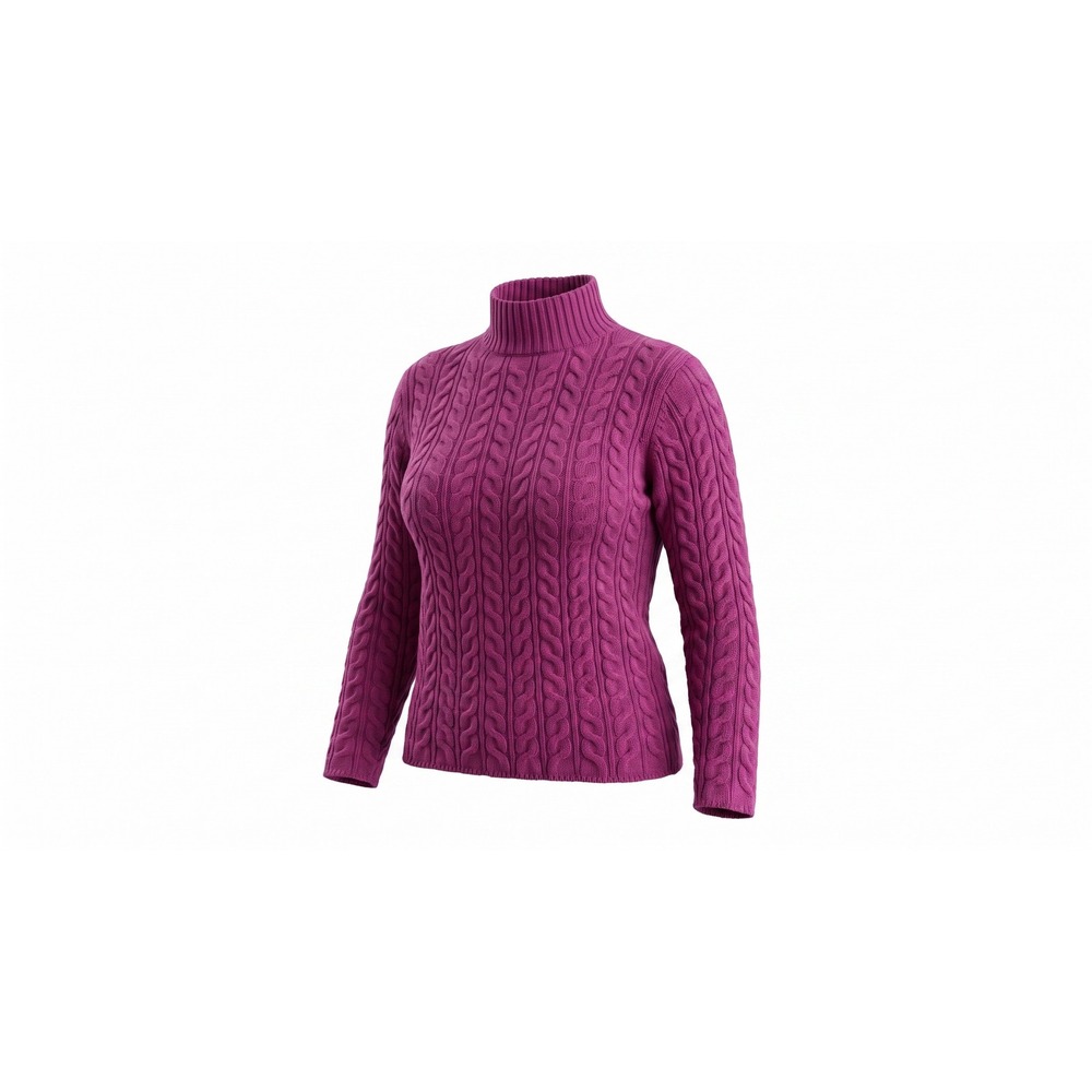 Eileen Fisher Magenta Merino Wool Cable Knit Turtleneck Sweater L Italian Yarn